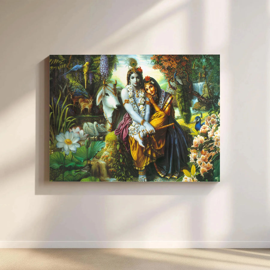 Radha Krishna Canvas Wall Art | Vibrant Hindu Deity Artwork | Premium Thick Gallery Canvas | Spiritual Home Decor Gift