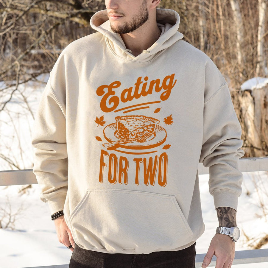 Eating For Two Hoodie | Thanksgiving Pregnancy Announcement | Premium Cotton-Blend Pullover | Cute Fall Baby Reveal Gift For Mom-To-Be