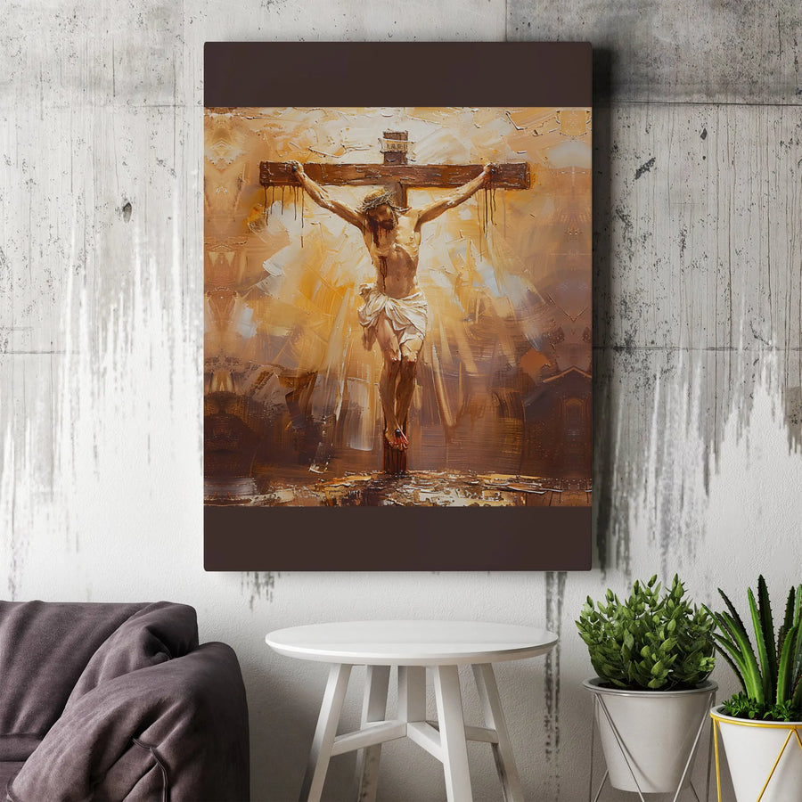 Crucifixion of Jesus Canvas Wall Art | Textured Brushstroke Art Print | Premium Christian Canvas | Spiritual Home Decor Gift for Believers