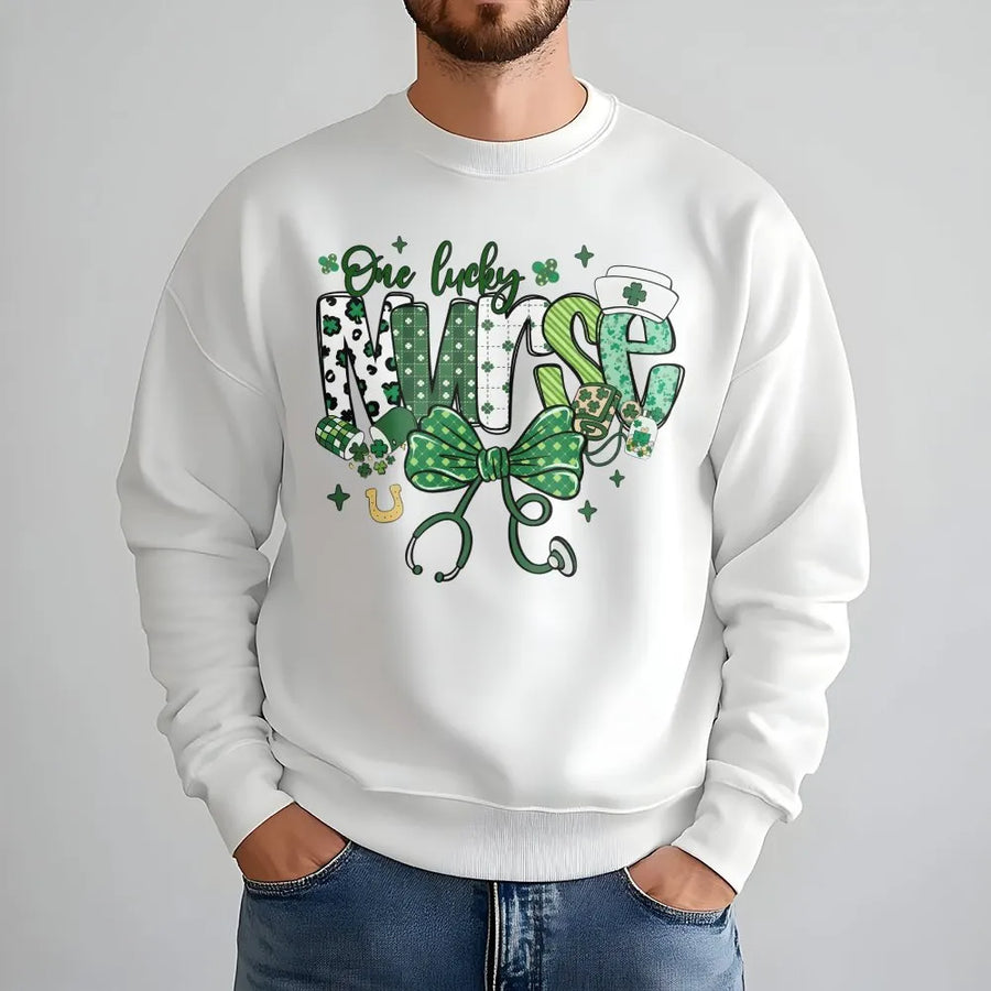 One Lucky Nurse Sweatshirt | St Patricks Day Coquette Bow Design | Premium Cotton Blend Crewneck | Cute RN Nursing School Graduation Gift