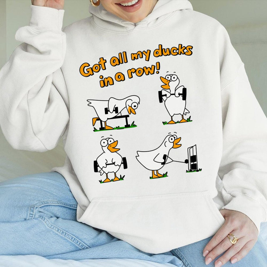 Got All My Ducks In A Row Gym Hoodie | Funny Duck Workout Graphic | Premium Cotton Blend | Gift For Fitness Lovers And Weightlifters