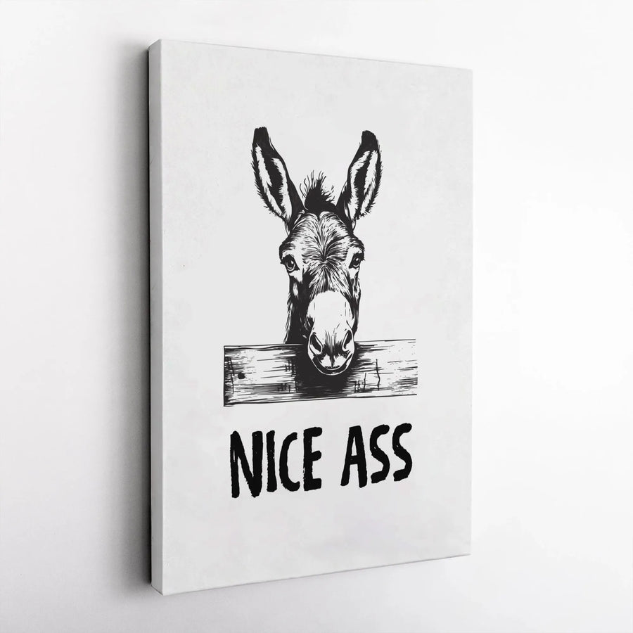 Funny Donkey Canvas Wall Art | Nice Ass Pun Sketch Print | Premium Gallery Wrapped Canvas | Humorous Bathroom Decor Gift for Friend