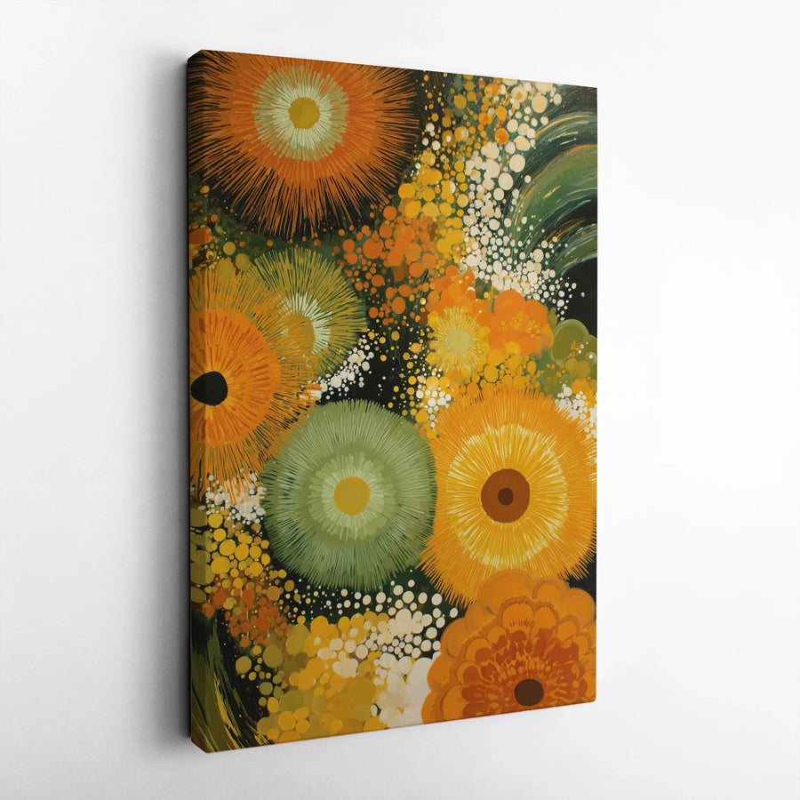 Mid Century Modern Floral Canvas | Abstract Orange & Green Botanical Wall Art | Premium Thick Gallery Wrapped Print | Living Room Decor Gift