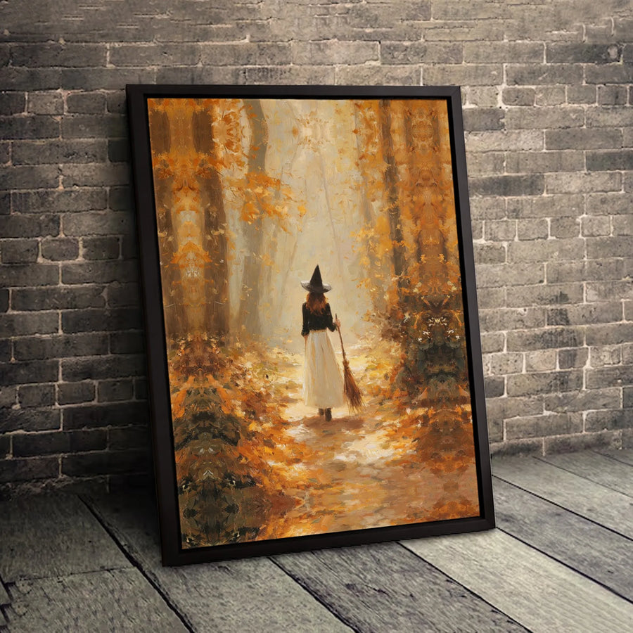 Autumn Witch Wall Art | Magical Forest Fall Decor | Premium Gallery-Quality Canvas | Gothic Halloween Home Gift