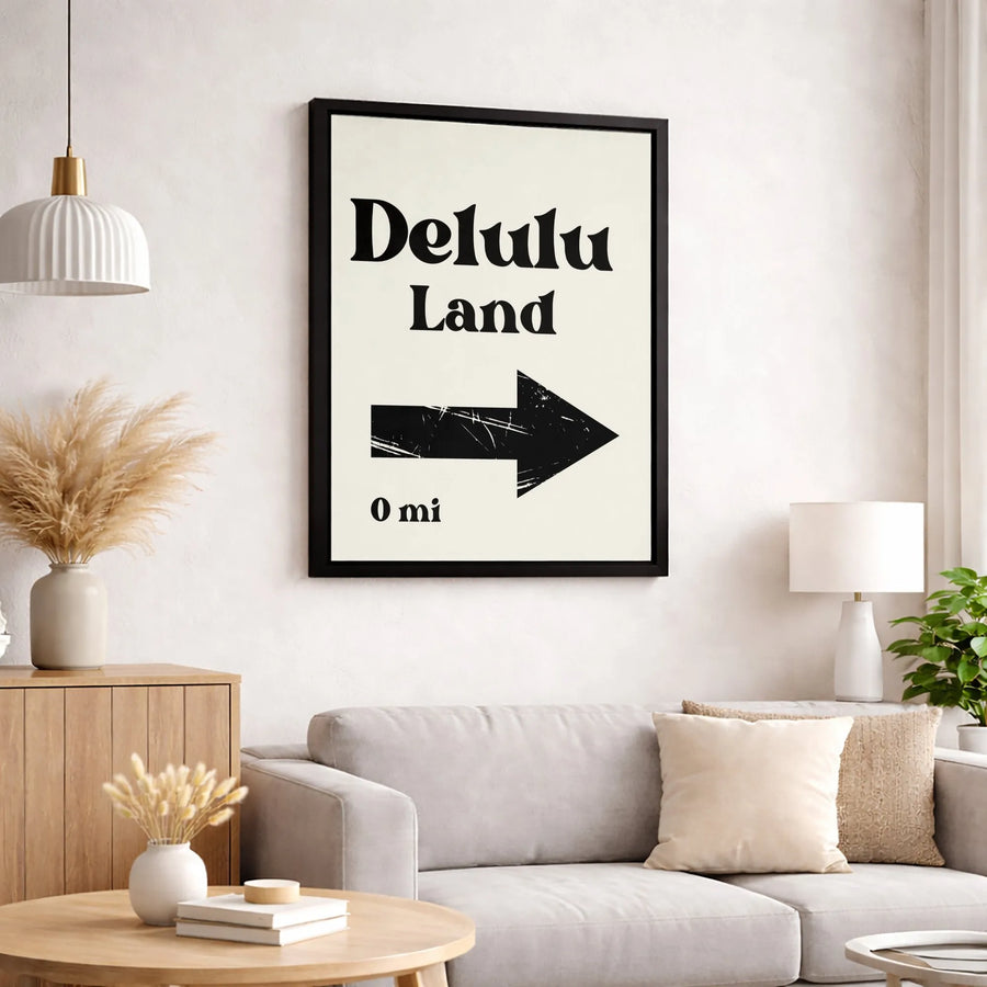 Delulu Land Sign Canvas | Funny Aesthetic Room Decor | 1.25 Inch Gallery Wrap | Trendy Quote Wall Art Gift for Her