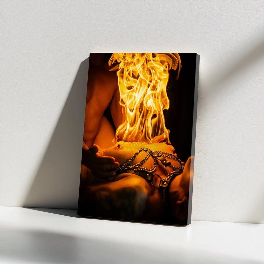 Sensual Fire Canvas Print | Dramatic Fire Play Erotic Art | Premium Gallery Wrapped Canvas | Unique Adult Bedroom Decor Gift