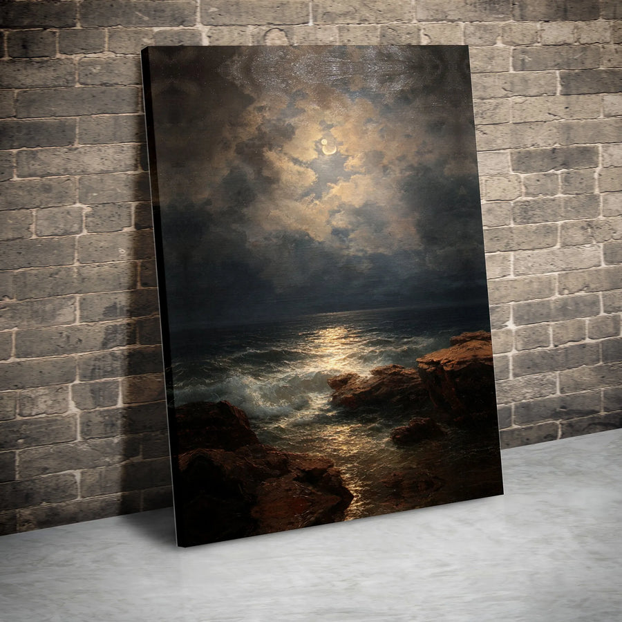 Moonlit Stormy Sea Canvas Wall Art | Dramatic Nautical Night Landscape | Gallery-Quality Fade-Resistant Print | Moody Coastal Home Decor Gift