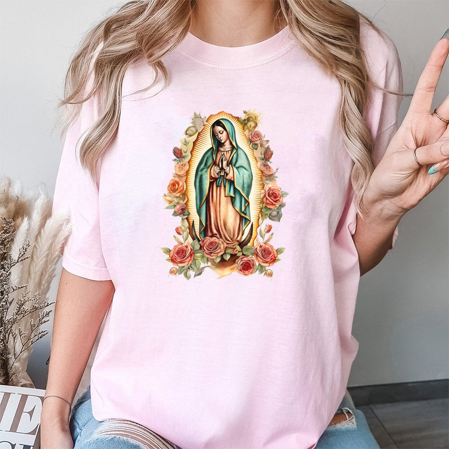Our Lady Of Guadalupe T-Shirt | Virgin Mary Floral Religious Art | 100% Cotton Premium Tee | Catholic Gift For Her