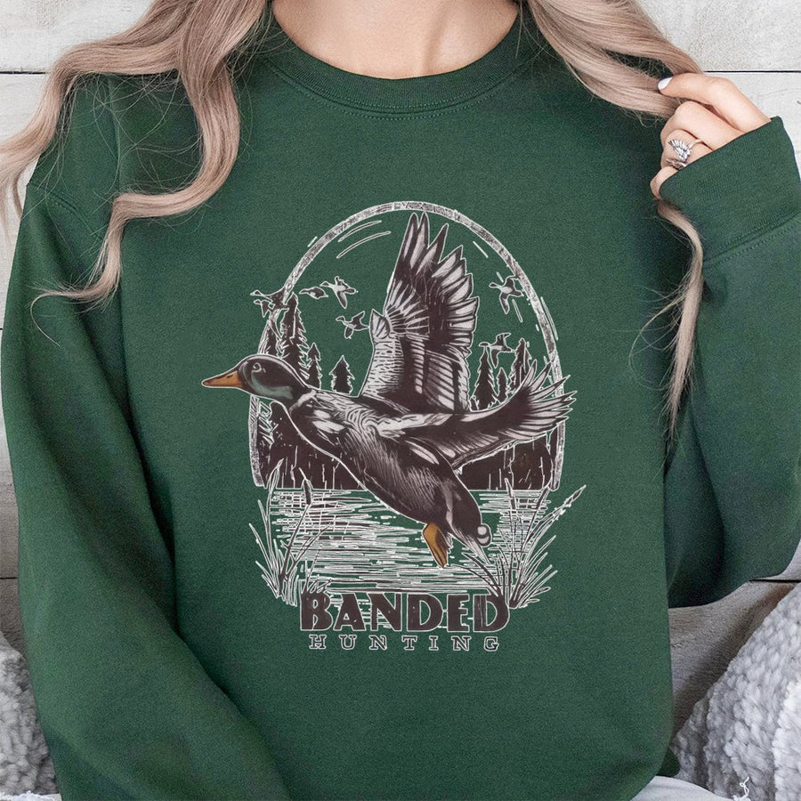 Mallard Duck Hunting Sweatshirt | Vintage Waterfowl Flying Design | Cotton Polyester Blend | Premium Gift for Outdoorsmen and Hunters
