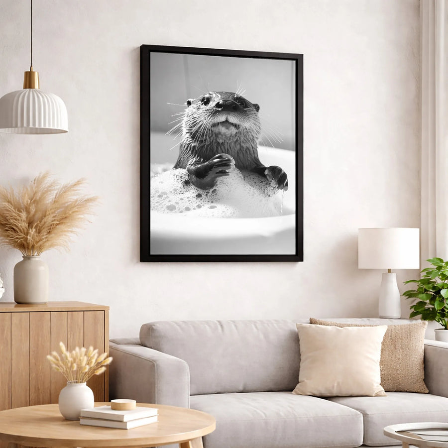 Cute Otter Bubble Bath Canvas Wall Art | Whimsical Animal Bathroom Decor | Premium Gallery Wrap Print | Funny Wildlife Photography Gift