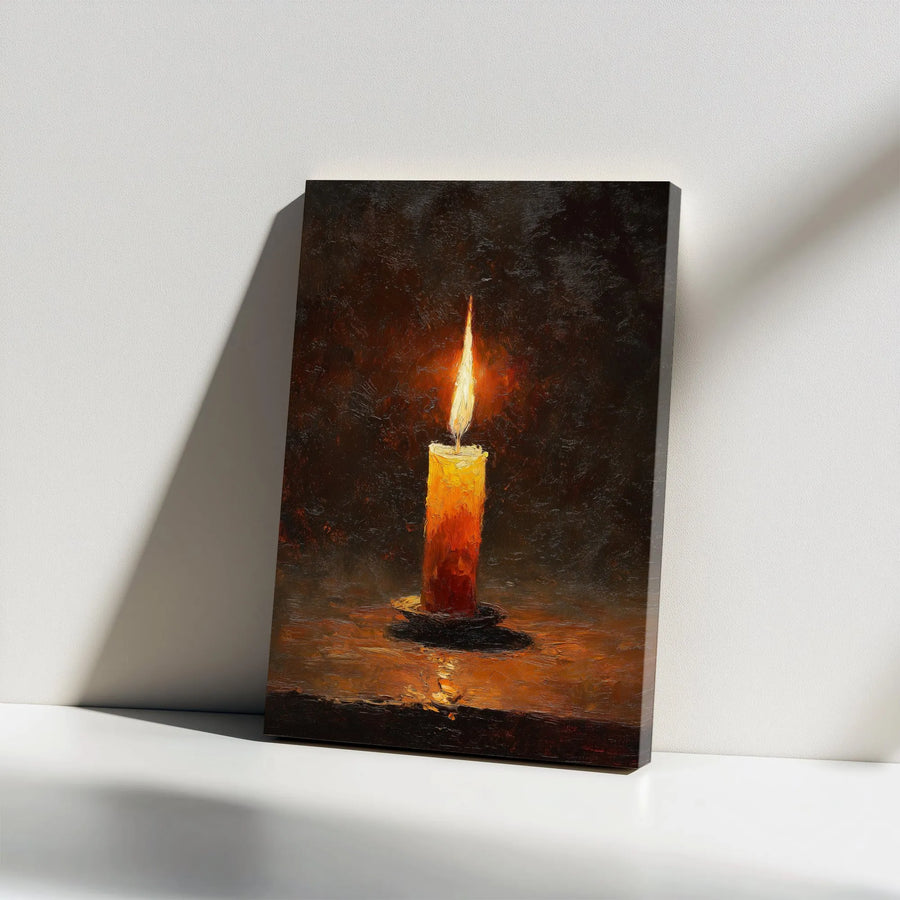 Candlelight Vertical Canvas | Textured Oil Painting Style Art Print | Premium 1.25" Thick Gallery Wrap | Moody Academia & Spiritual Home Decor Gift