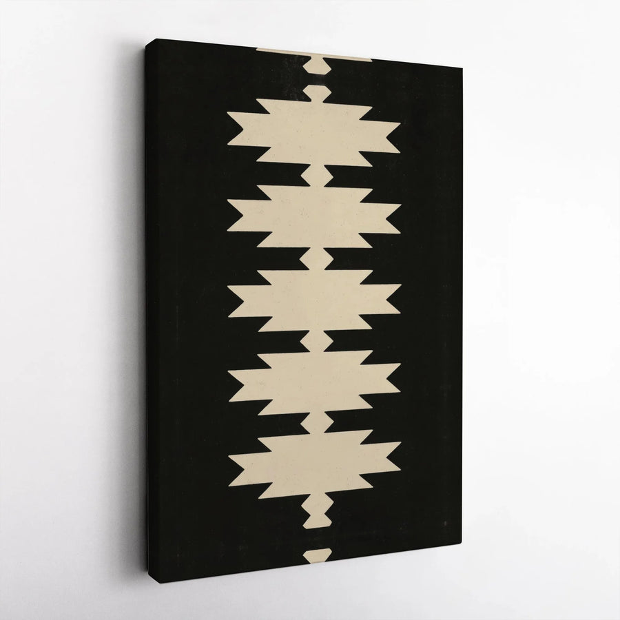 Southwestern Geometric Canvas Art | Minimalist Black And Cream Tribal Print | Premium Gallery Wrap Wall Decor | Boho Living Room Office Gift