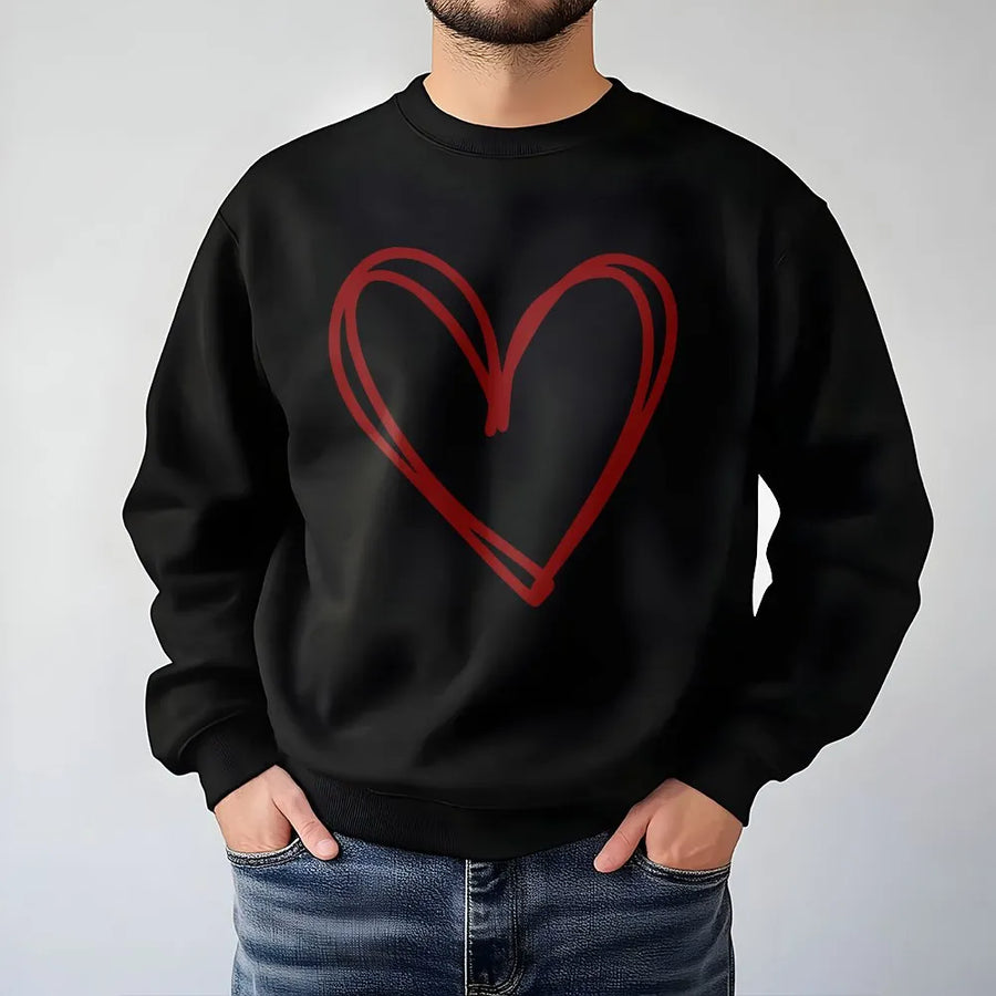 Cute Heart Sweatshirt | Minimalist Double Heart Sketch Design | Soft Cotton Blend Pullover | Valentine's Day Gift for Her, Women's Crewneck
