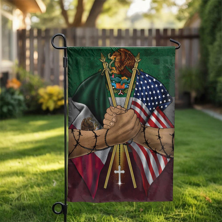 Mexico USA Handshake Garden Flag | Patriotic Dual Heritage Design | Weather-Resistant Premium Polyester | Decorative Outdoor Yard Gift