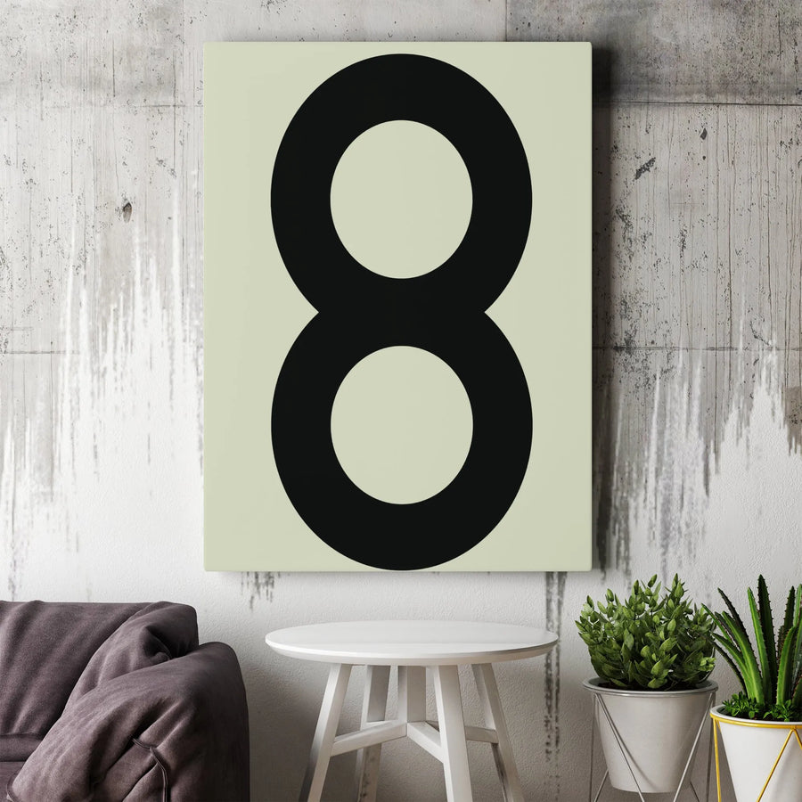 Minimalist Number 8 Vertical Canvas | Bold Black Numeral Print | Premium 1.25” Thick Gallery Wrap | Modern Home & Office Decor Gift