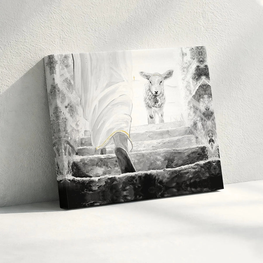 Jesus and Lamb Christian Horizontal Canvas | Good Shepherd & Lost Sheep Painting | Premium 1.25" Gallery Wrap Wall Art | Inspirational Religious Home Decor Gift