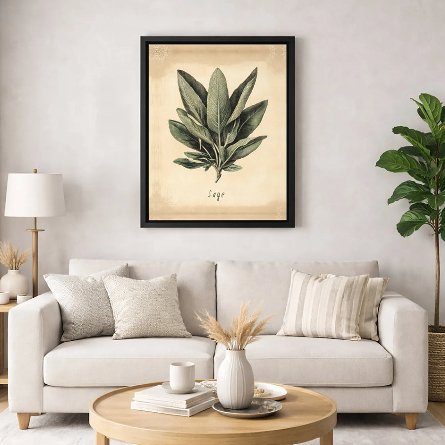 Sage Botanical Wall Art | Vintage Herb Illustration Print | Premium Gallery Wrapped Canvas | Farmhouse Kitchen Decor Gift