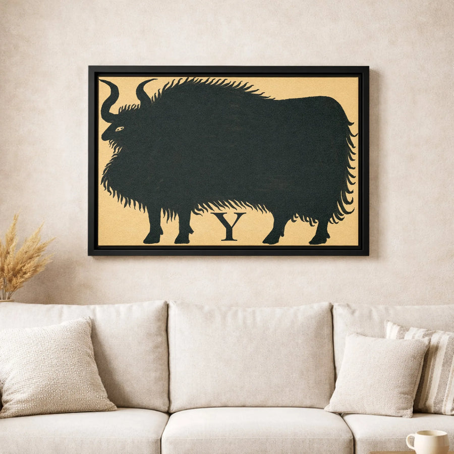 Yak Wall Art Canvas | Black Silhouette Animal Alphabet Print | Premium Gallery Wrapped Decor | Modern Nursery or Office Wall Decor