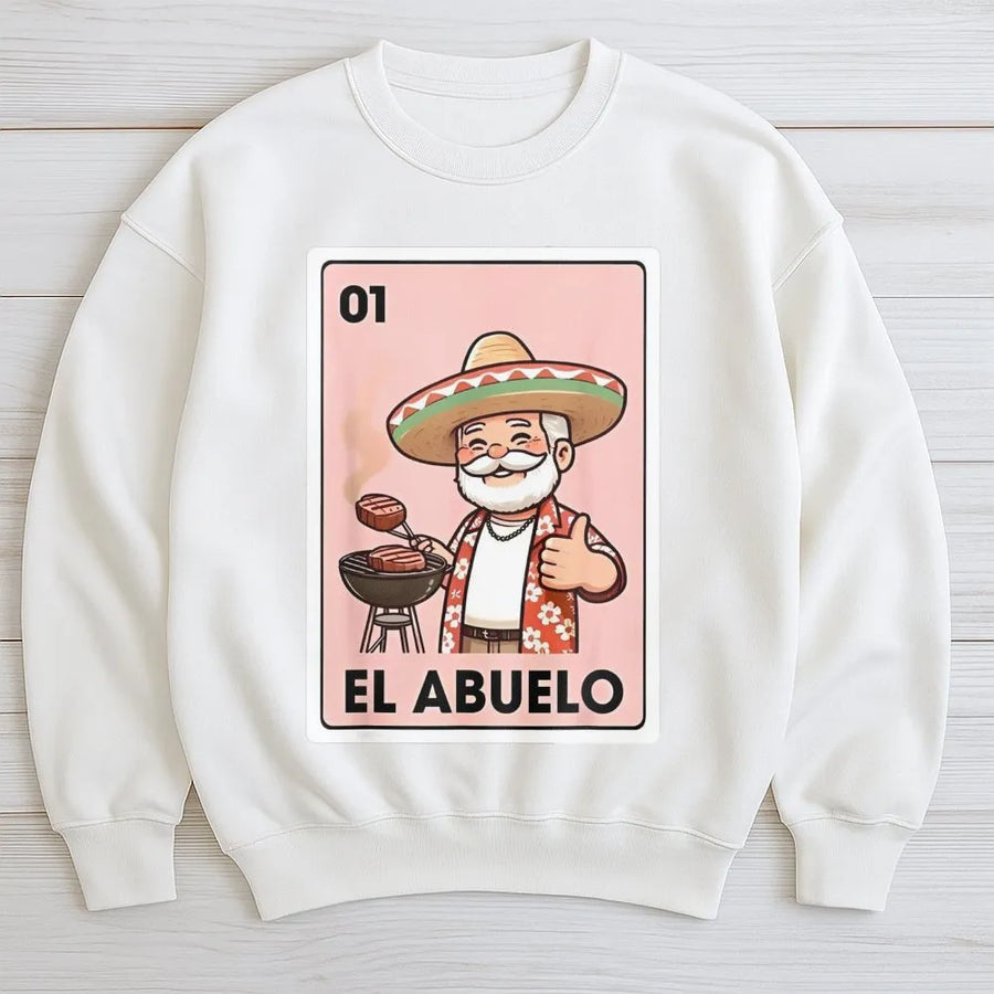 El Abuelo Grilling Sweatshirt | Mexican Bingo Card Design | Cotton Blend Comfort | Funny Grandpa Birthday Gift for Abuelo