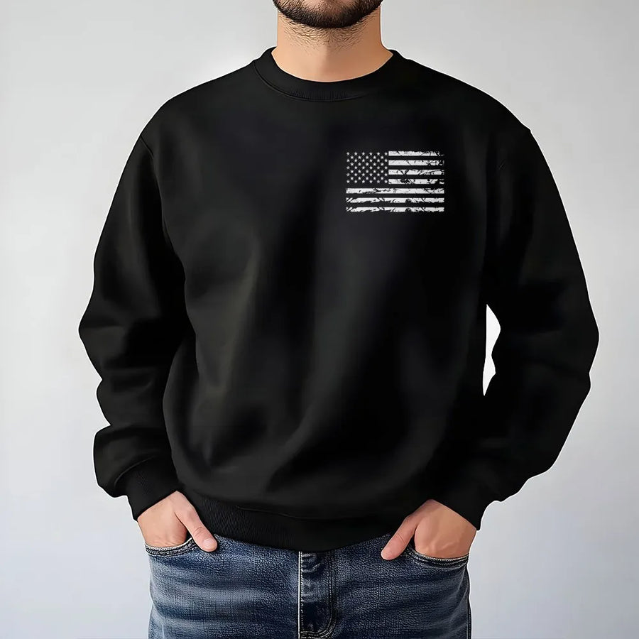 American Flag Sweatshirt | Distressed USA Flag Left Chest Graphic | Premium Cotton Blend | Unisex Patriotic Gift