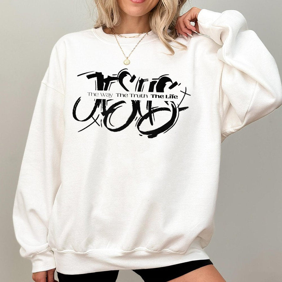 Jesus The Way The Truth The Life Sweatshirt | Modern Christian Scripture Graphic | Soft Cotton Blend Premium Apparel | Faithful Gift For Men Women