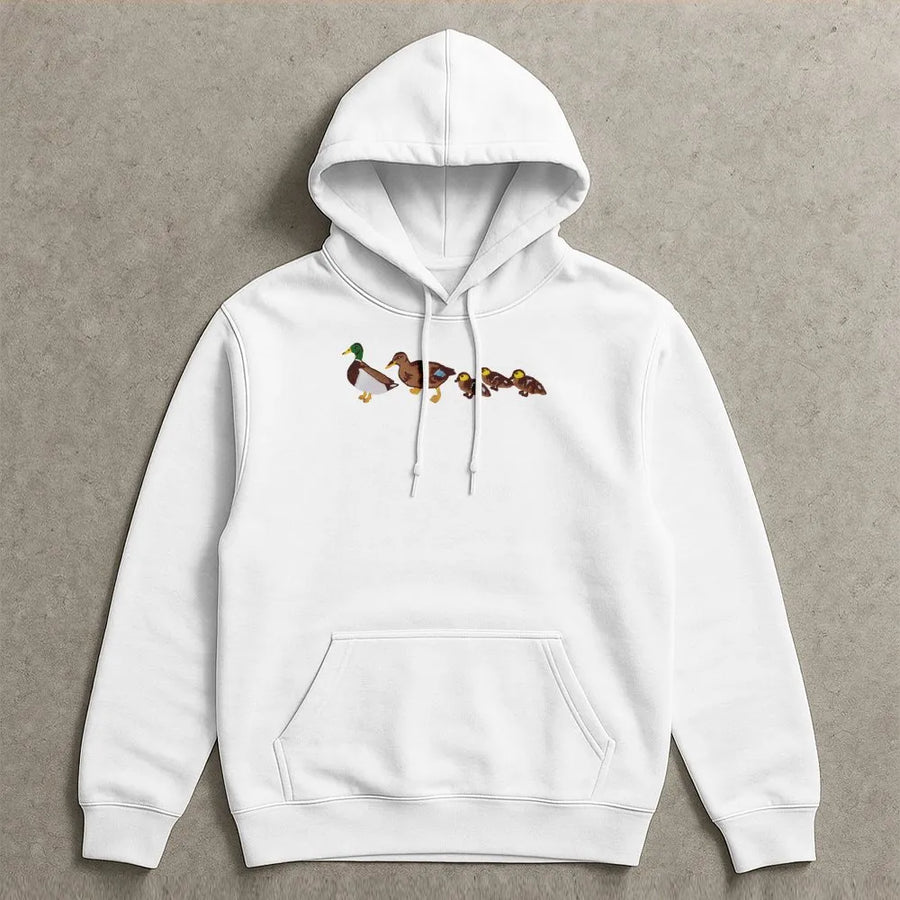 Mallard Duck Hoodie | Duck Family Walking in a Row Graphic | Premium 100% Cotton | Nature Lover Gift for Men & Women