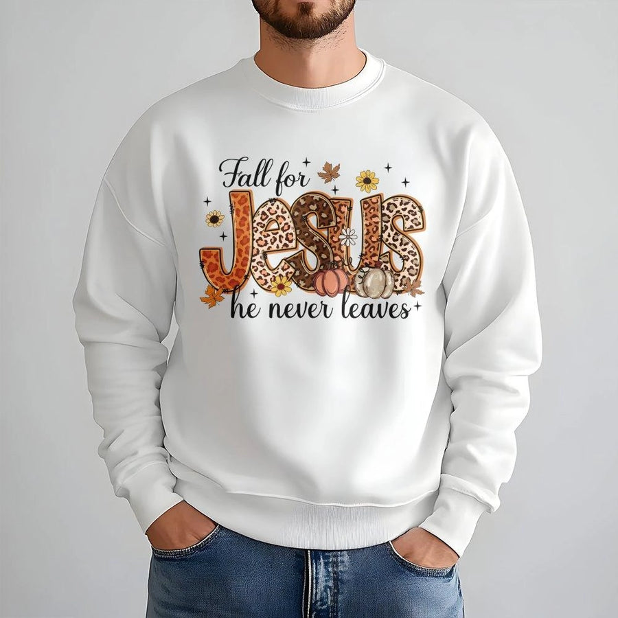Fall For Jesus Sweatshirt | Christian Autumn Pumpkin Graphic | Premium Cotton Blend | Faith-Based Religious Fall Gift for Women