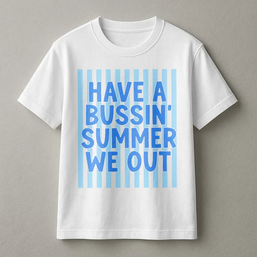Bussin Summer T-Shirt | Funny Gen Z Slang We Out Quote Pullover | Premium Cotton-Blend | Last Day of School Gift for Teens