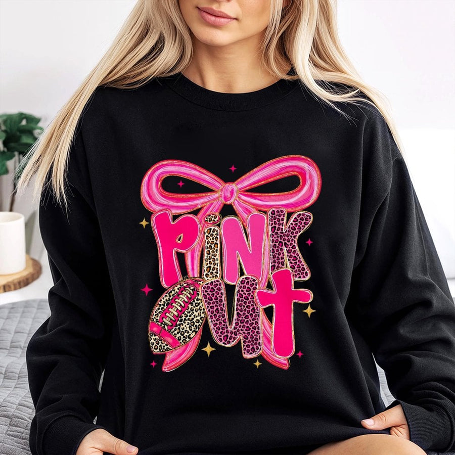 Pink Out Football Sweatshirt | Coquette Bow Leopard Print Design | Premium Cotton-Poly Blend | Game Day Apparel for Women and Football Moms