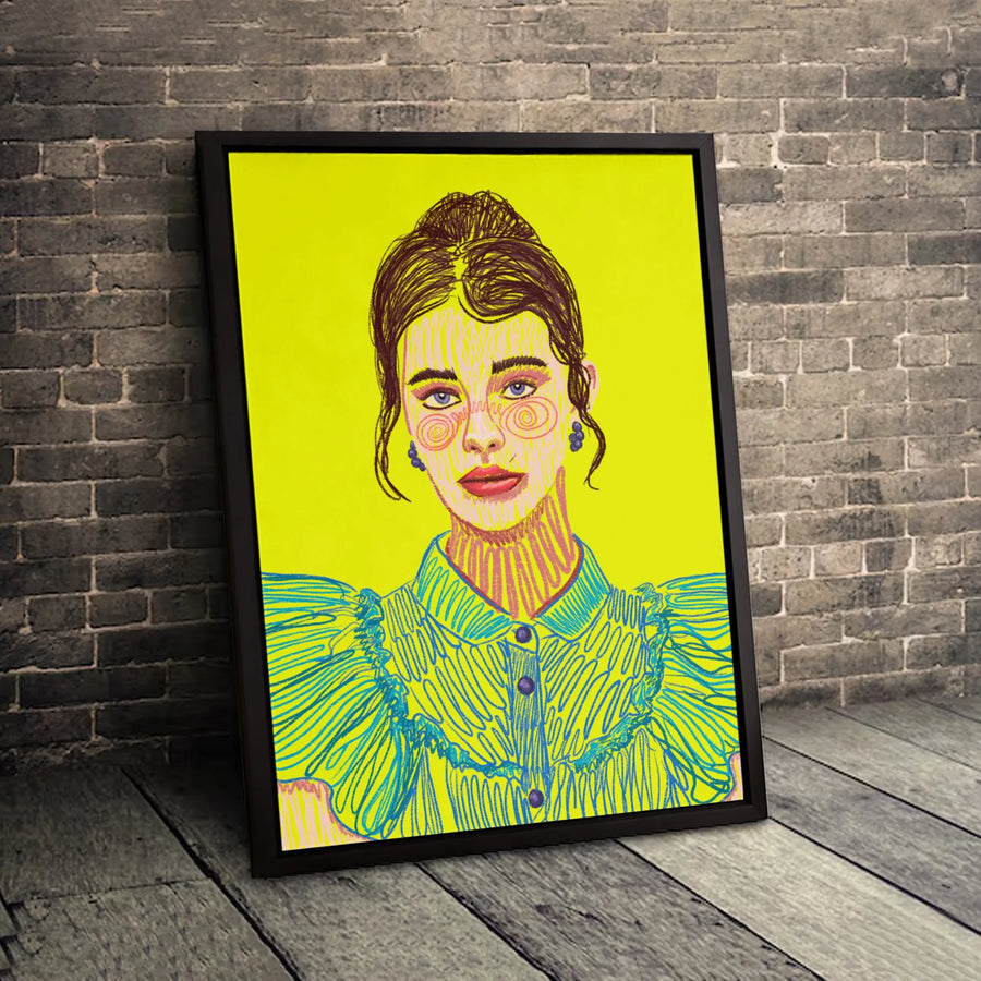 Abstract Woman Portrait Canvas | Vibrant Pop Art Line Drawing | Premium Gallery Wrapped Decor | Modern Artistic Wall Art Gift