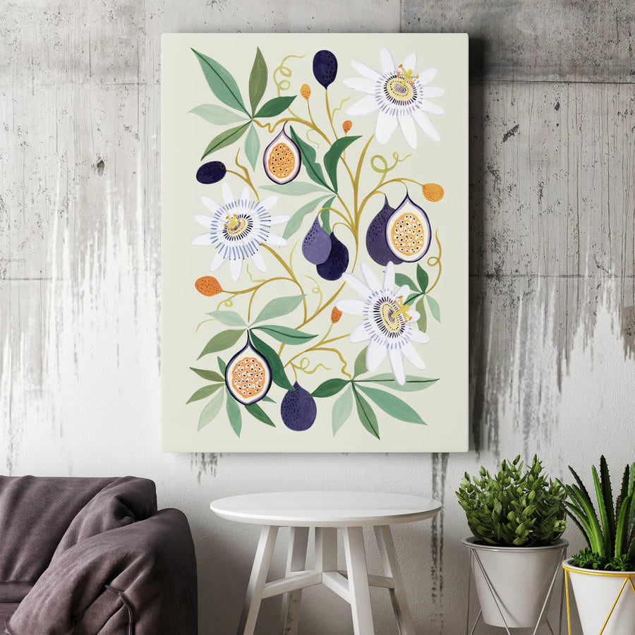 Passion Fruit Flower Wall Art | Botanical Illustration Print | Premium 1.25" Gallery Wrap Canvas | Elegant Nature Home Decor Gift