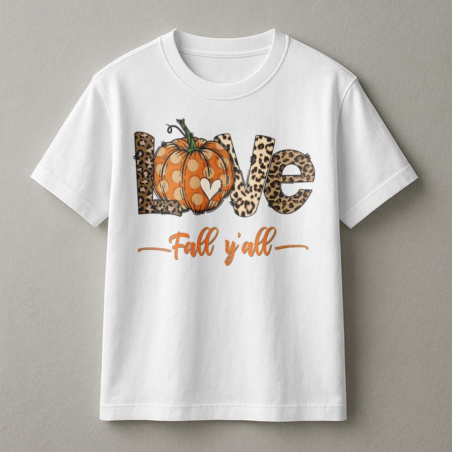 Fall Y'all Pumpkin T-Shirt | Leopard Print Autumn Graphic | Premium Cotton Seasonal Tee | Cute Thanksgiving Gift For Women