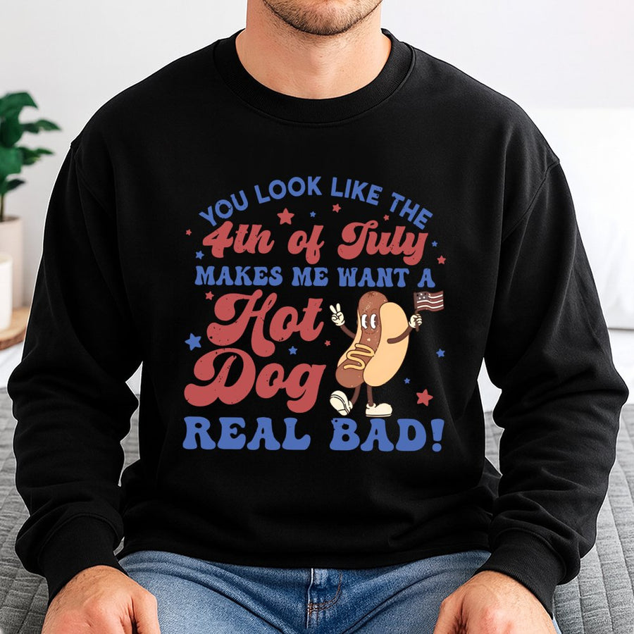 4th of July Sweatshirt | Funny Hot Dog Lover Quote Design | Premium Cotton Blend Crewneck | Patriotic Gift for Independence Day Party