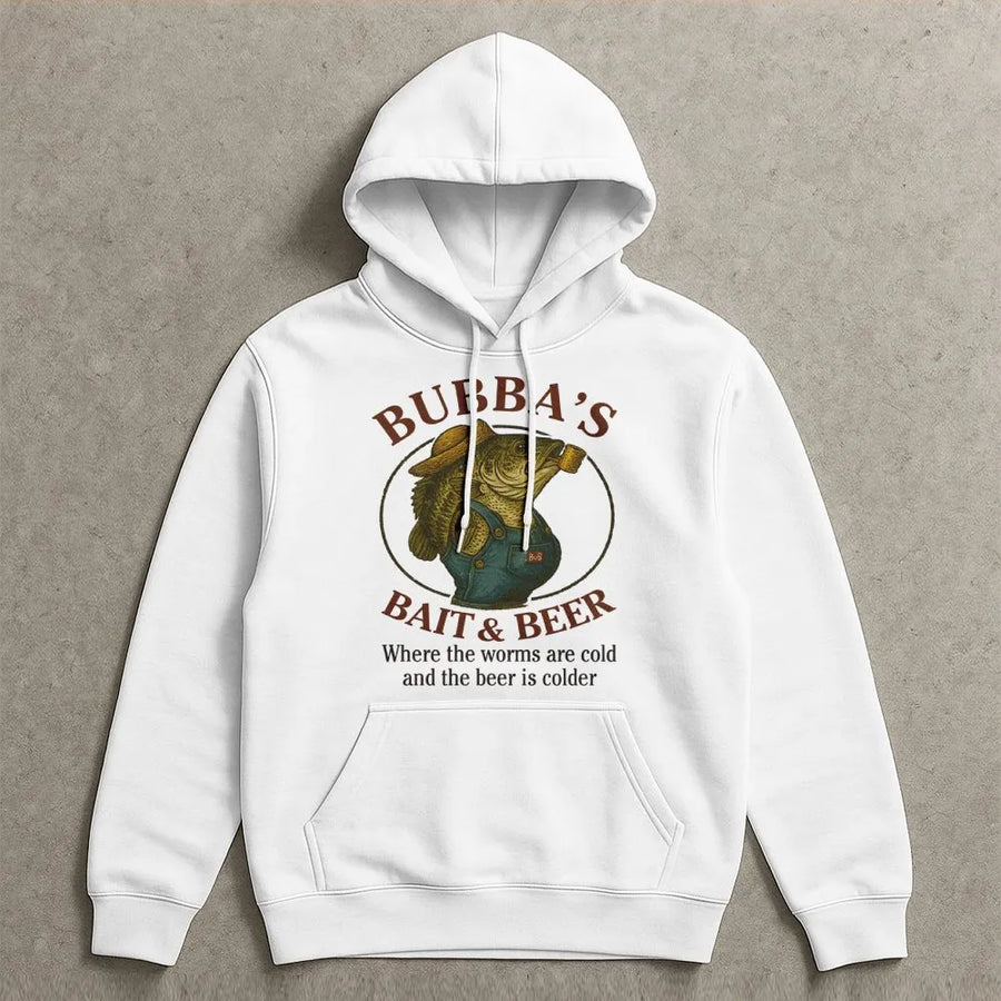 Bubba's Bait and Beer Hoodie | Funny Fishing Graphic Sweatshirt | Premium Cotton Blend | Gift for Fisherman or Outdoor Enthusiast