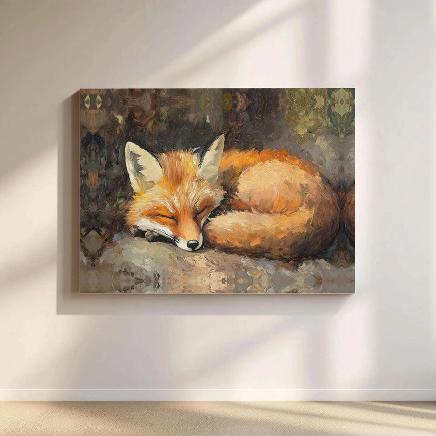 Sleeping Fox Canvas Wall Art | Impressionist Animal Oil Painting | Premium Gallery-Wrapped Print | Wildlife Nature Decor for Nature Lovers