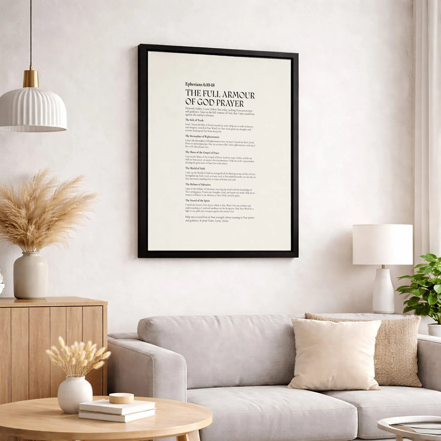 Full Armour of God Prayer Canvas | Ephesians 6:10-18 Christian Wall Art | Premium Framed Bible Verse Print | Spiritual Home Decor Gift