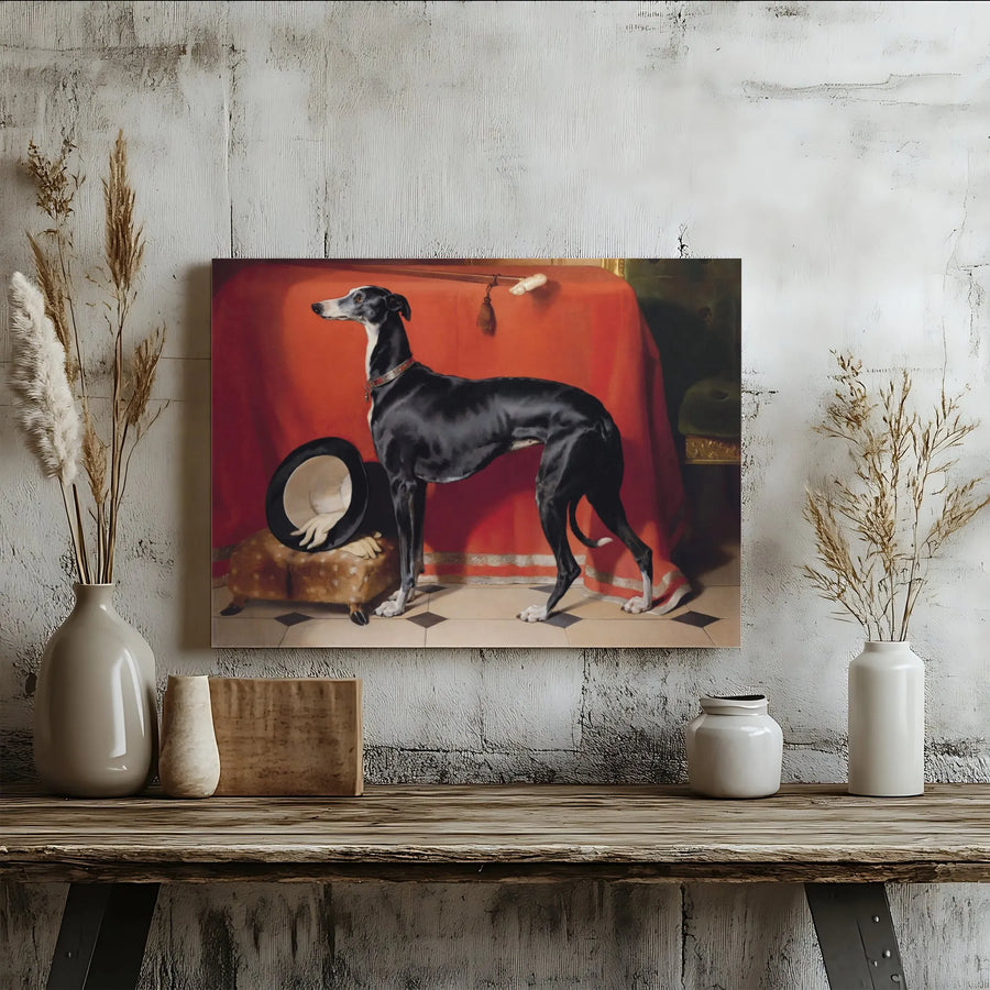 Black Greyhound Dog Portrait | Classical Victorian Animal Wall Art | Premium 1.25" Gallery Wrap Canvas | Unique Gift for Pet Lovers & Collectors