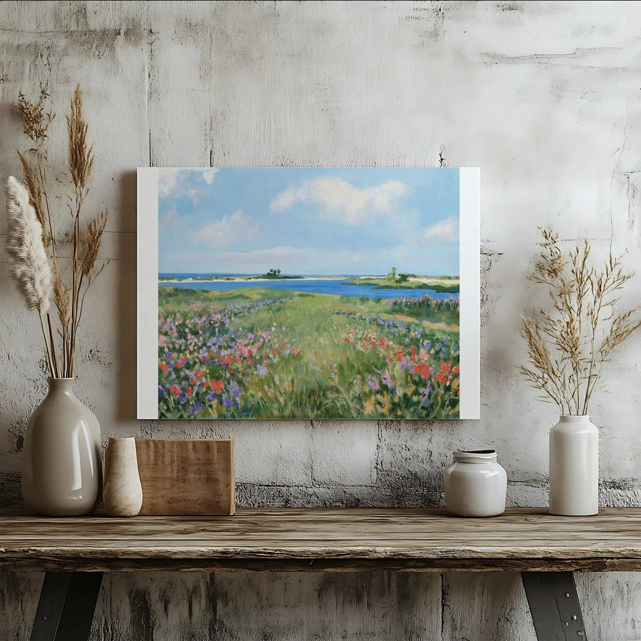 Wildflower Meadow Canvas Wall Art | Impressionist Coastal Landscape Print | Thick Gallery Wrap Canvas | Premium Living Room & Bedroom Decor Gift