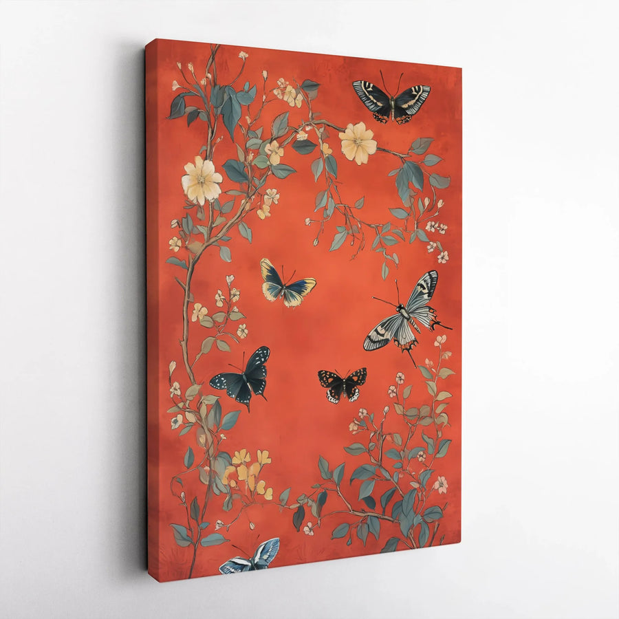 Vintage Butterfly Canvas Wall Art | Chinoiserie Floral & Botanical Print | Premium Thick Gallery Canvas | Elegant Home Decor Gift