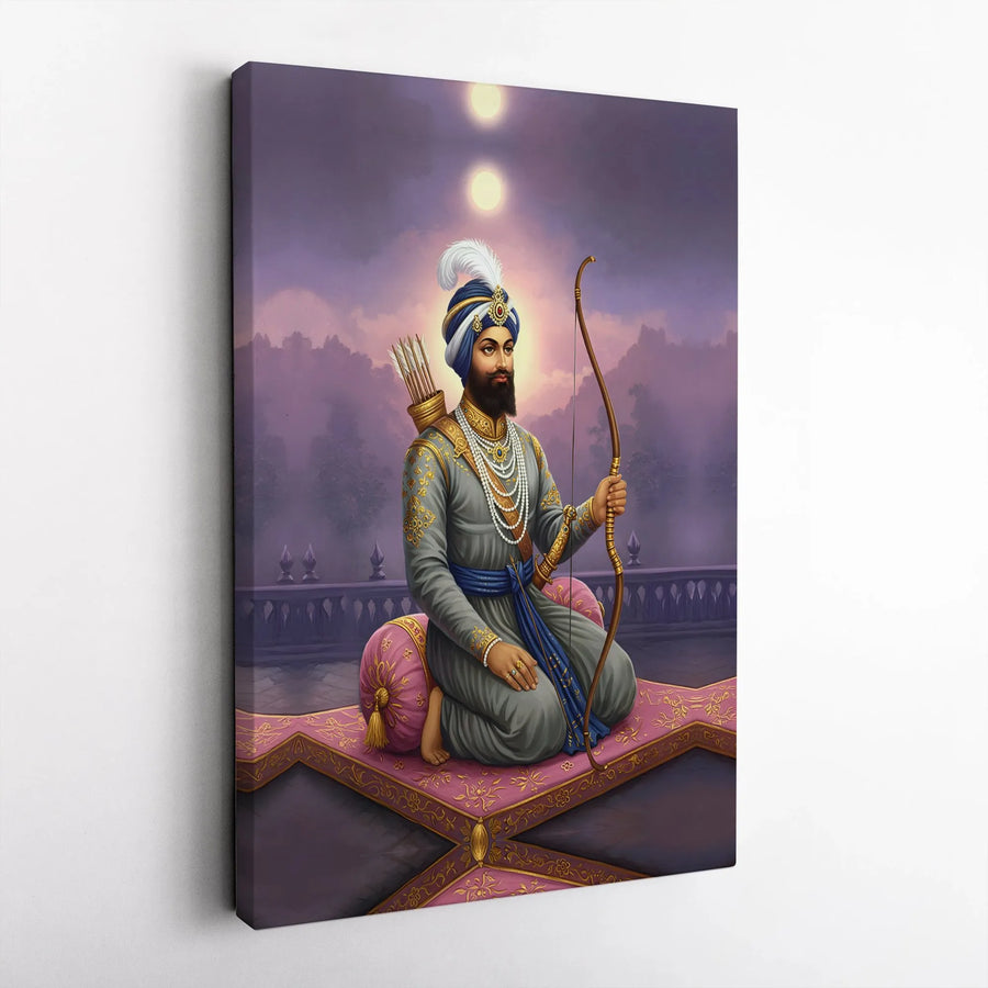 Guru Gobind Singh Ji Canvas Wall Art | Warrior Sikh Religious Portrait | Premium Gallery Wrapped Print | Spiritual Home Decor Gift