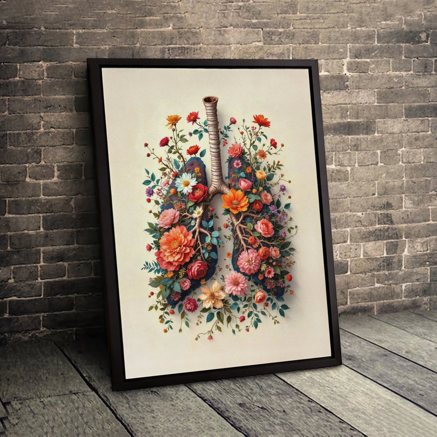 Floral Human Lungs Canvas Wall Art | Botanical Anatomy Illustration | Premium Fade-Resistant Gallery Wrap | Unique Doctor Gift Or Medical Office Decor