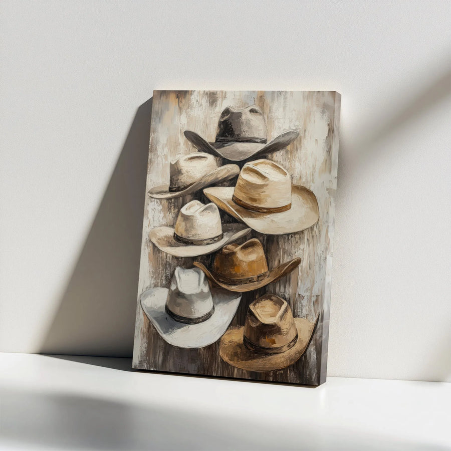 Western Cowboy Hat Wall Art | Rustic Farmhouse Canvas Print | Premium Gallery Wrapped Decor | Gift for Ranch Home Office
