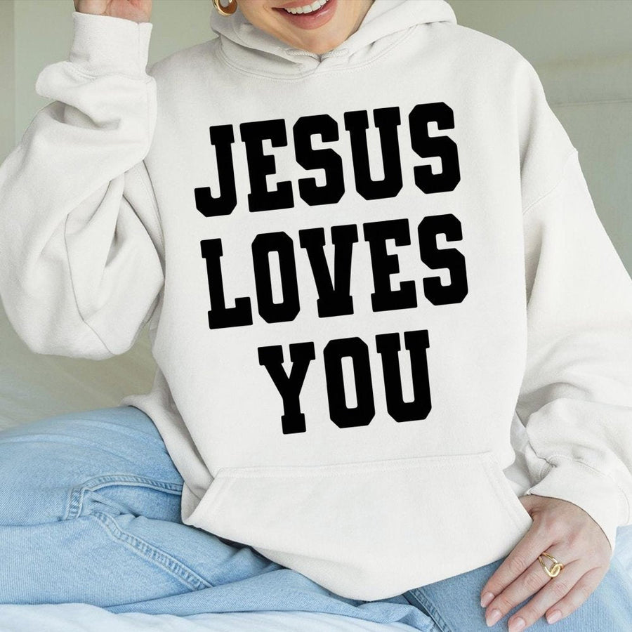 Jesus Loves You Hoodie | Christian Faith Graphic Pullover | Soft Cotton-Blend Premium Apparel | Religious Gift for Men and Women