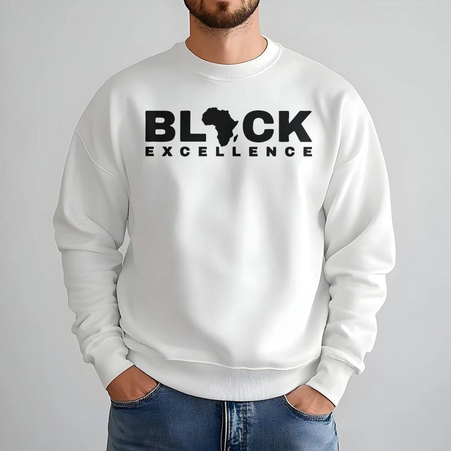 Black Excellence Sweatshirt | Africa Map Typography Graphic Tee | Premium Cotton Blend Crewneck | Cultural Pride Gift for Men and Women
