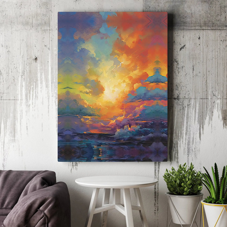 Abstract Sunset Canvas Wall Art | Colorful Coastal Landscape Painting | Premium Gallery Wrap Print | Modern Home Decor for Living Room