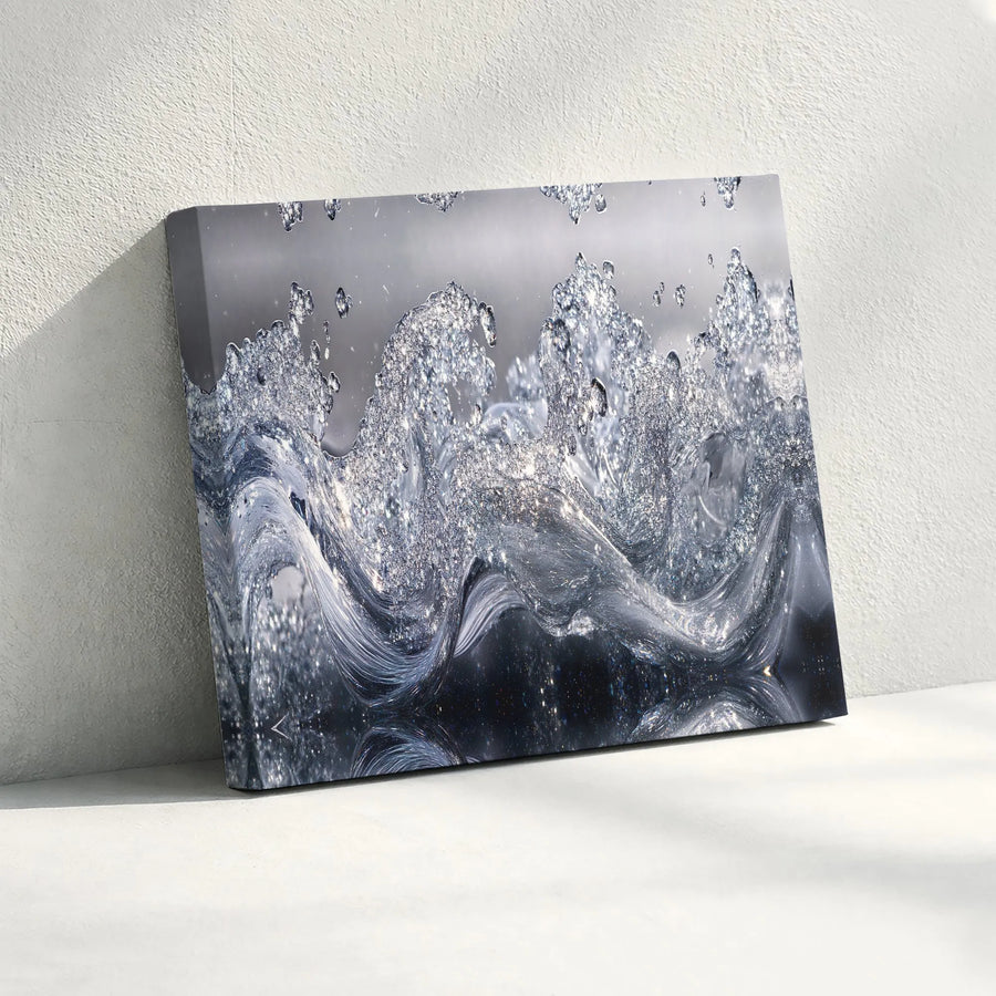 Abstract Liquid Wave Canvas Art | Sparkling Silver Water Ripple Texture | Premium 1.25-Inch Gallery Wrap | Modern Luxury Home Office Decor