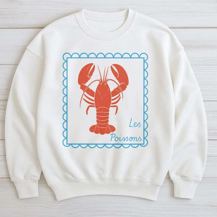 Lobster Sweatshirt | French Coastal Aesthetic Graphic | Premium Cotton Blend Crewneck | Unisex Nautical Gift for Ocean Lovers