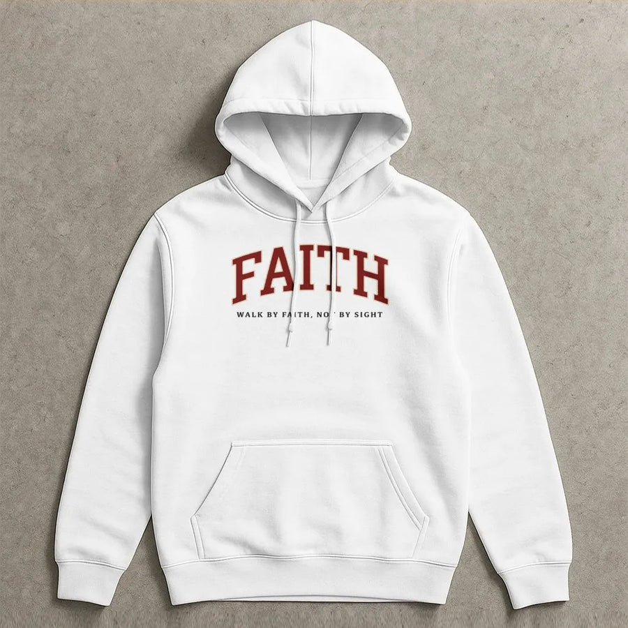 Faith Hoodie | Walk By Faith Not By Sight Varsity Text | Premium Cotton Blend | Christian Gift for Men and Women