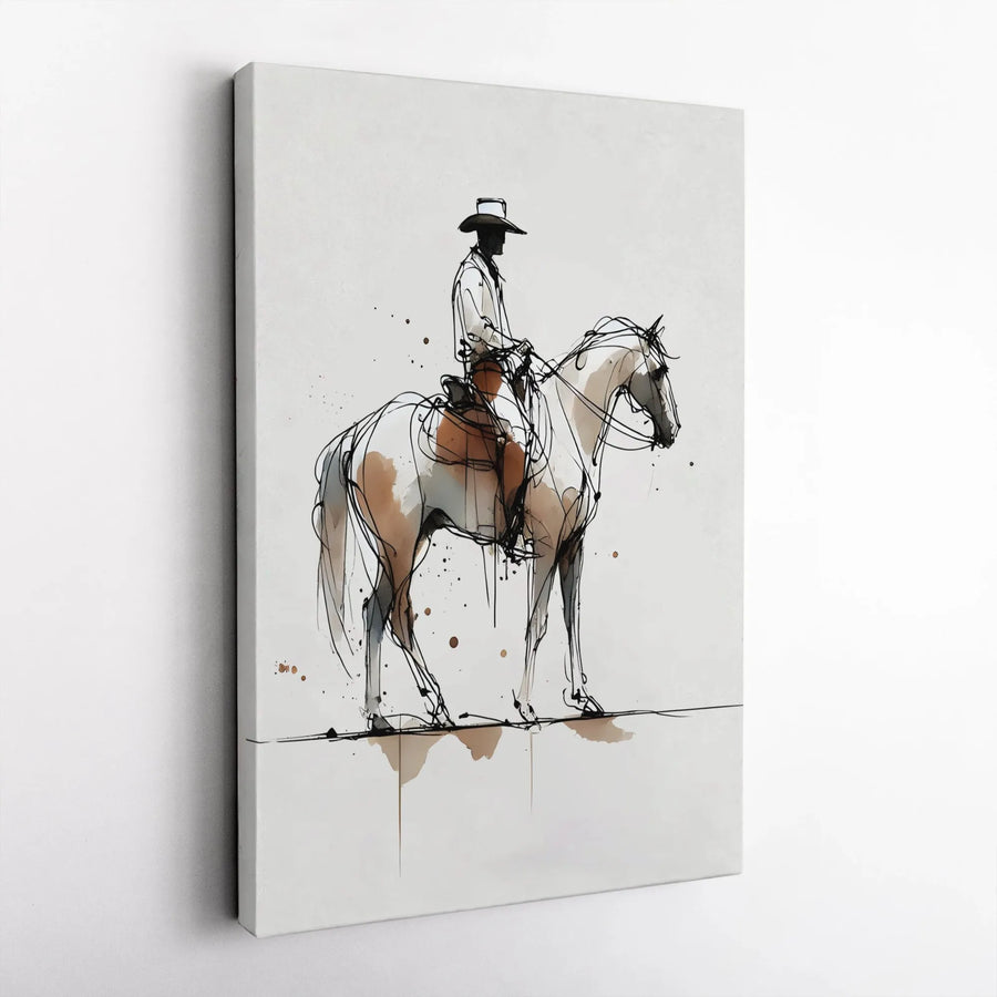 Minimalist Cowboy Canvas Print | Abstract Western Sketch Line Art | Premium Thick Gallery Wrap Canvas | Gift for Rancher, Modern Farmhouse Decor