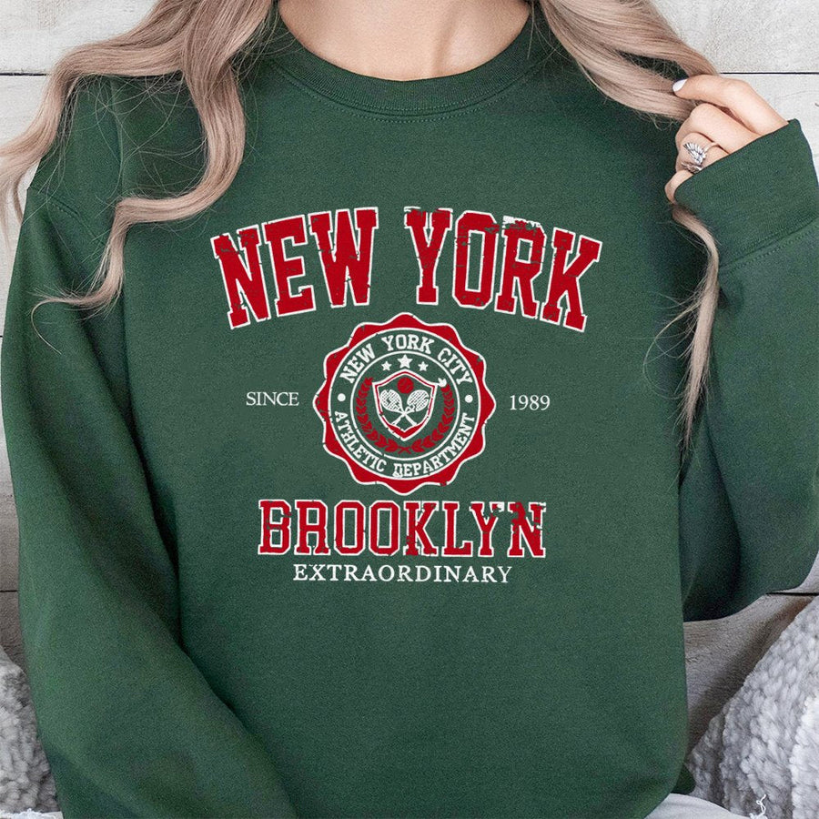 New York Brooklyn Sweatshirt | Athletic Department Vintage Graphic | Cotton Blend Premium Crewneck | Unisex Casual Fall Winter Gift